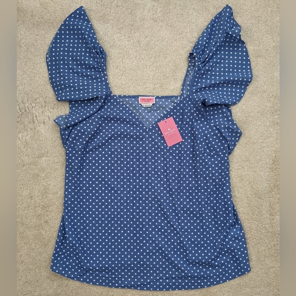 kate spade Tops - NWT Kate Spade blue white polka dot sleeveless blouse